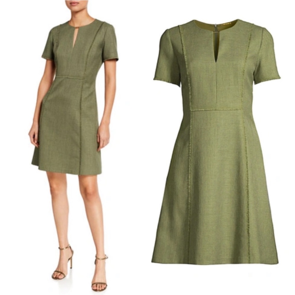 ELIE TAHARI Ariel Short-sleeve Twill Dress Olive Green Size 8